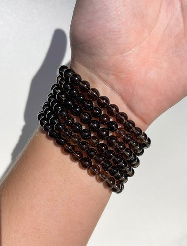 Smokey Quartz Bead Bracelet Halo Quartz